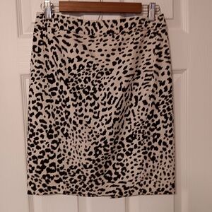 LOFT‎ Women's Straight Pencil Skirt Cream & Black Animal Leopard Print Back Zip